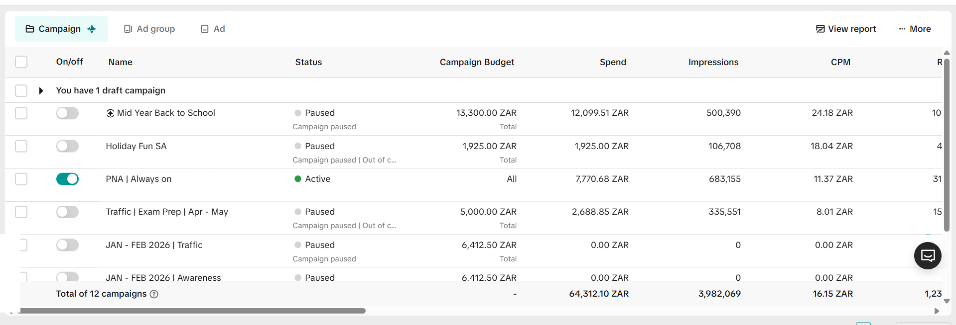 PNA: TikTok Ads Manager: account overview